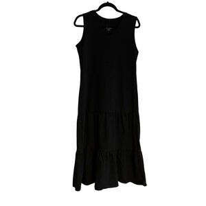 Denim & Co. Women M Black Comfort Sleeveless Solid Tiered V-Neck Knit Maxi Dress